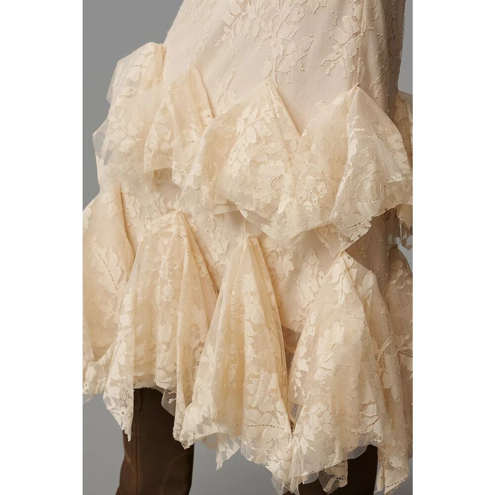 NWT Anthropologie Mare Mare Lace Tiered Midi Skirt $258 X-SMALL Tan BOHO CHIC - Picture 3 of 5